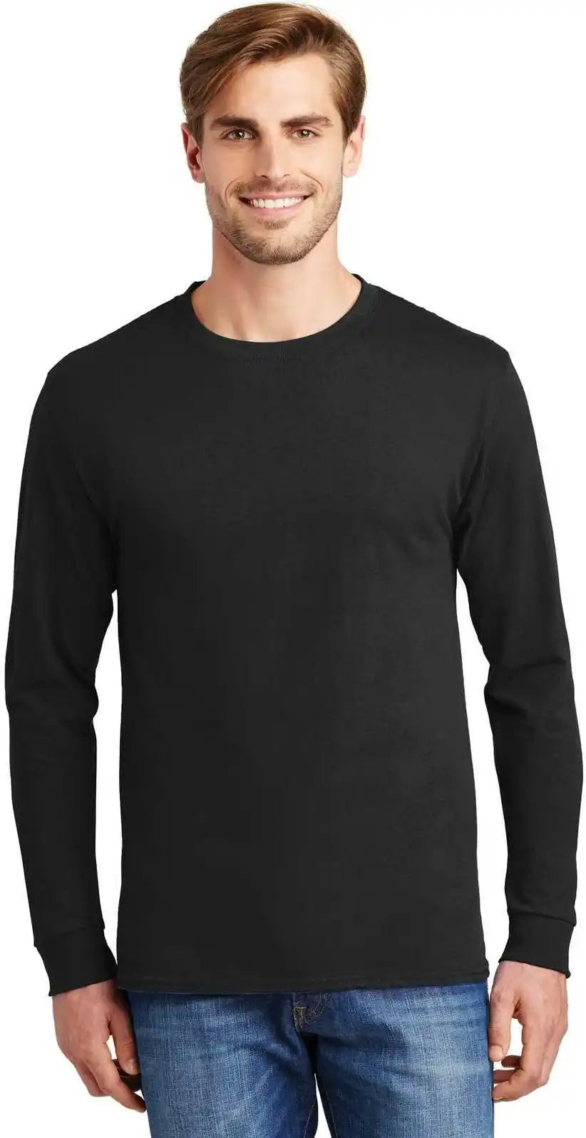 Hanes 5586 Tagless 100% Cotton Long Sleeve t Shirt Black