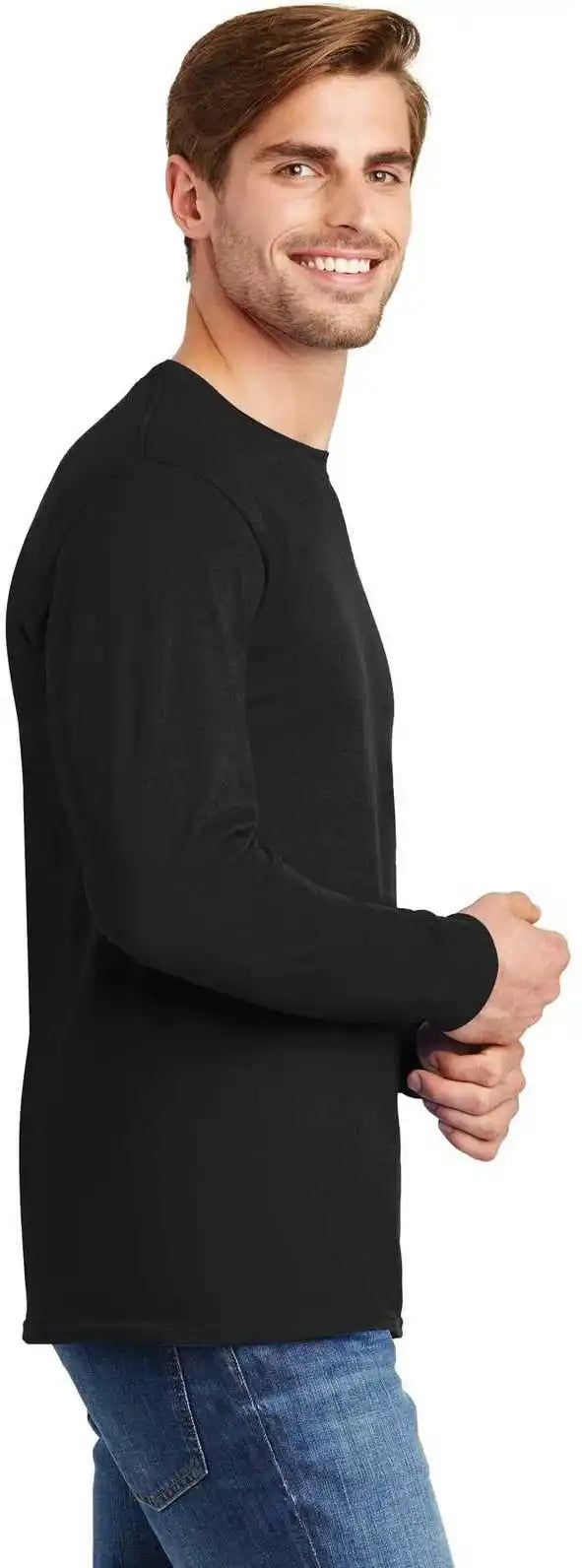 Hanes 5586 Tagless 100% Cotton Long Sleeve t Shirt Black