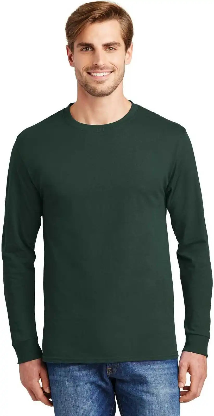 Hanes 5586 Tagless 100% Cotton Long Sleeve t Shirt Deep Forest