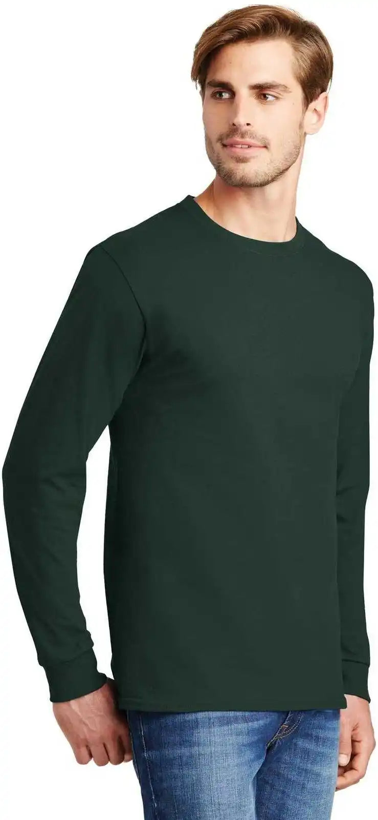 Hanes 5586 Tagless 100% Cotton Long Sleeve t Shirt Deep Forest