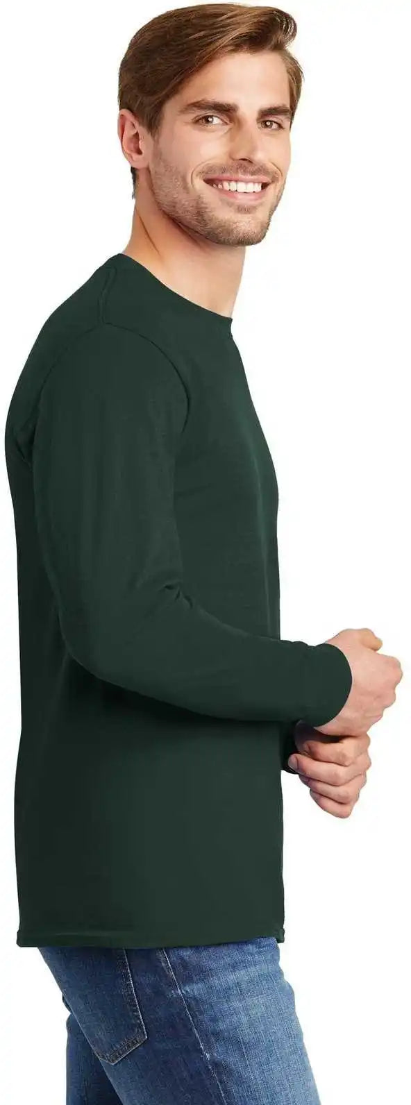 Hanes 5586 Tagless 100% Cotton Long Sleeve t Shirt Deep Forest