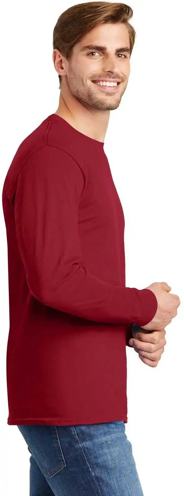 Hanes 5586 Tagless 100% Cotton Long Sleeve t Shirt Deep Red
