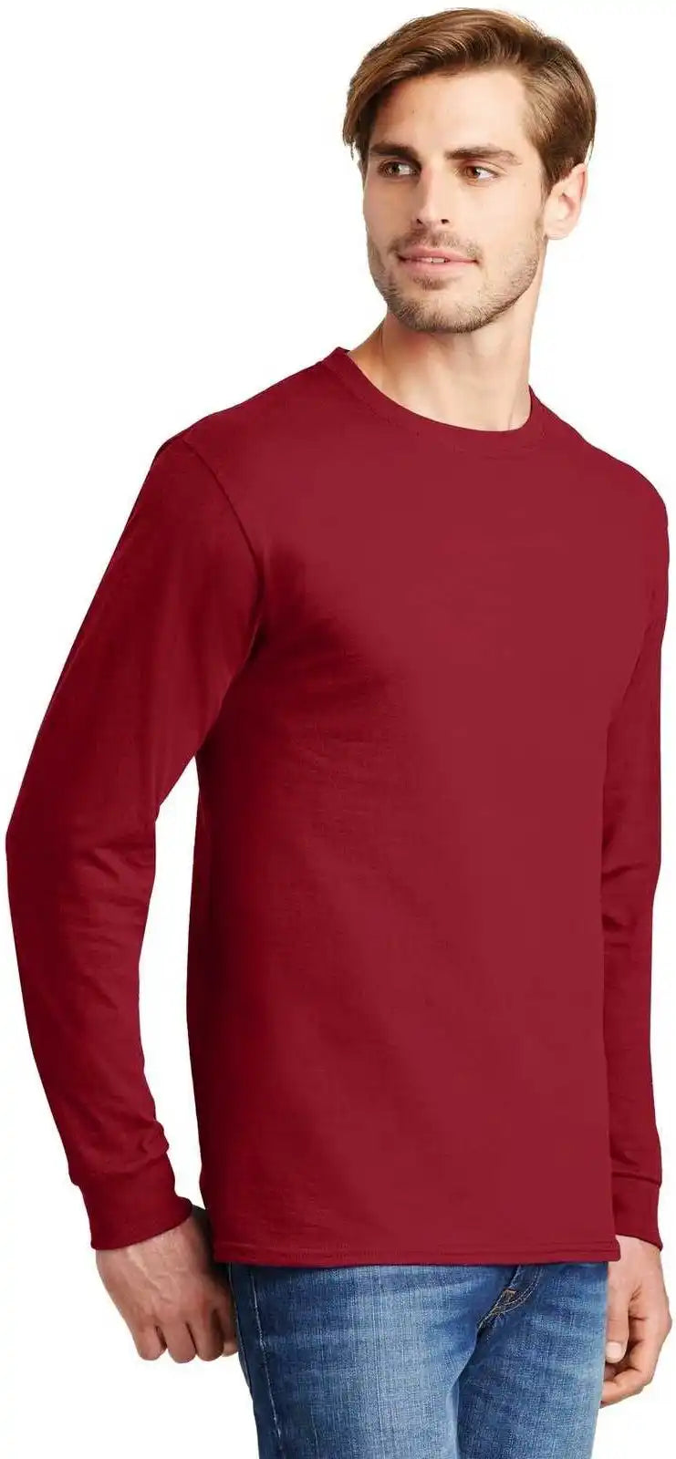 Hanes 5586 Tagless 100% Cotton Long Sleeve t Shirt Deep Red