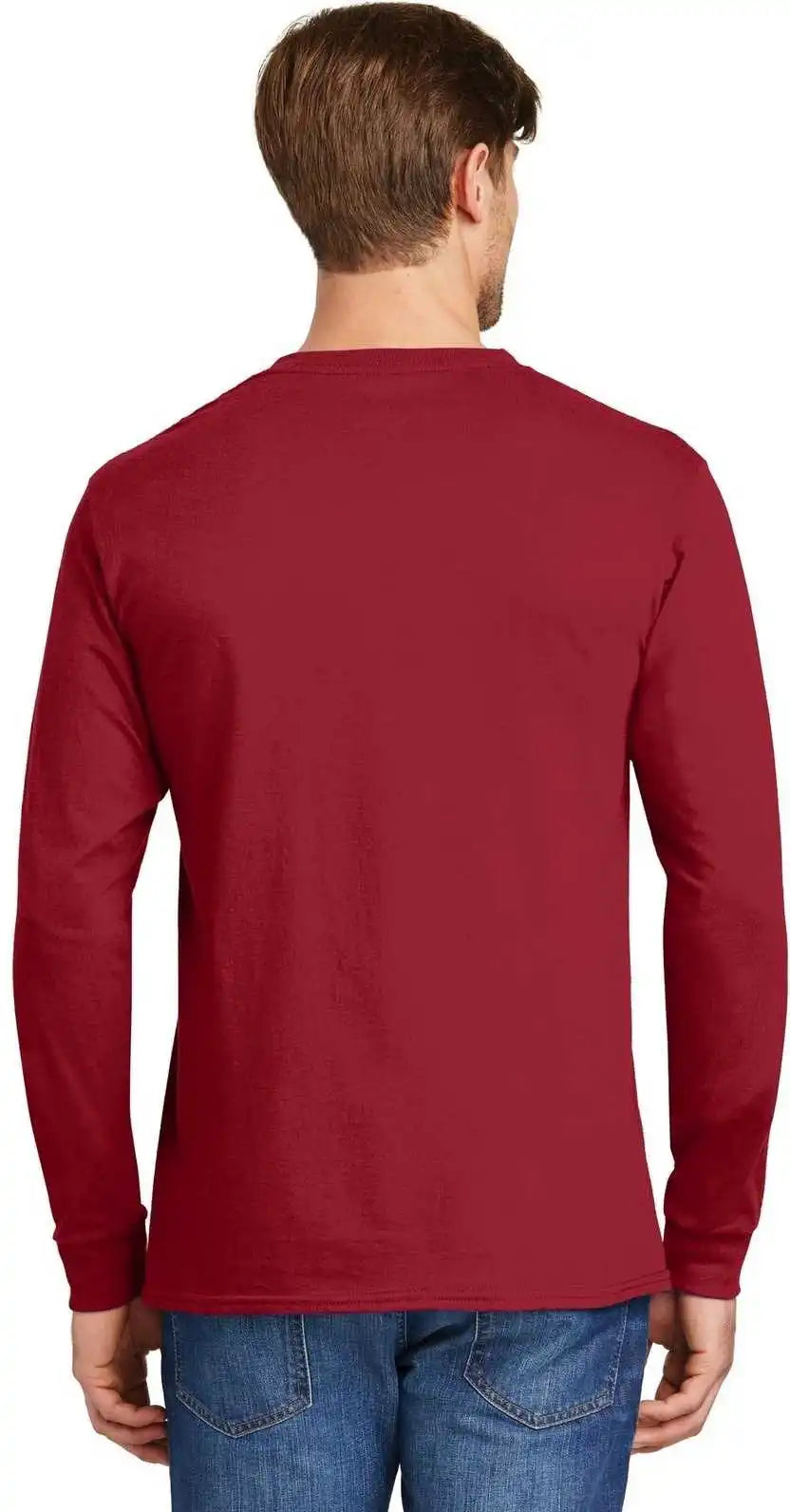 Hanes 5586 Tagless 100% Cotton Long Sleeve t Shirt Deep Red