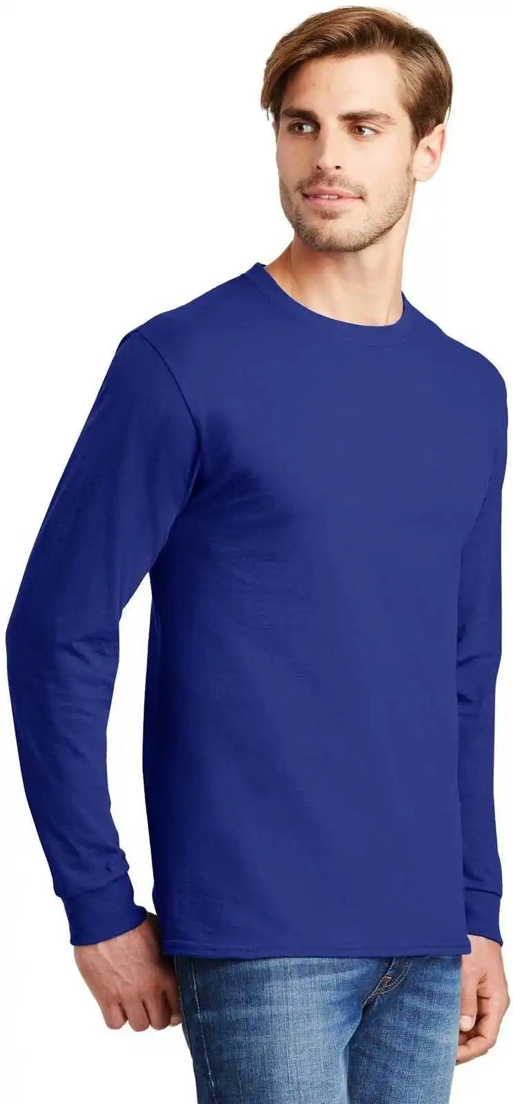 Hanes 5586 Tagless 100% Cotton Long Sleeve t Shirt Deep Royal