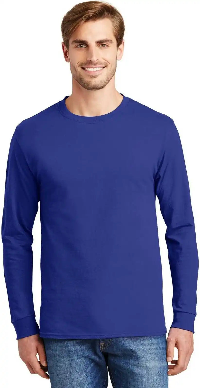 Hanes 5586 Tagless 100% Cotton Long Sleeve t Shirt Deep Royal