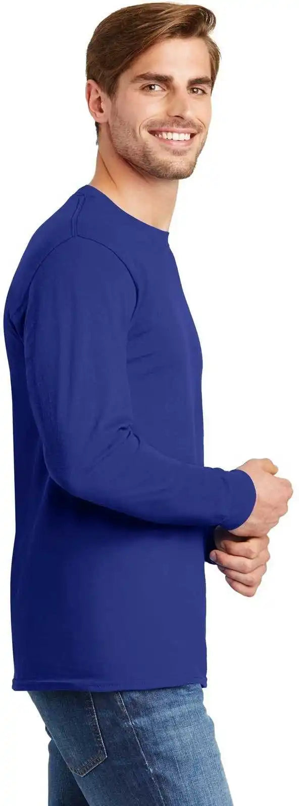 Hanes 5586 Tagless 100% Cotton Long Sleeve t Shirt Deep Royal
