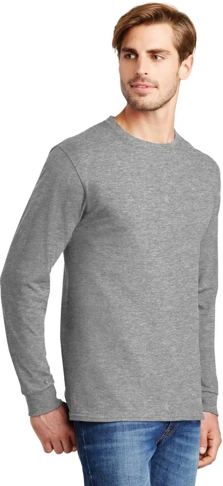 Hanes 5586 Tagless 100% Cotton Long Sleeve t Shirt Light Steel