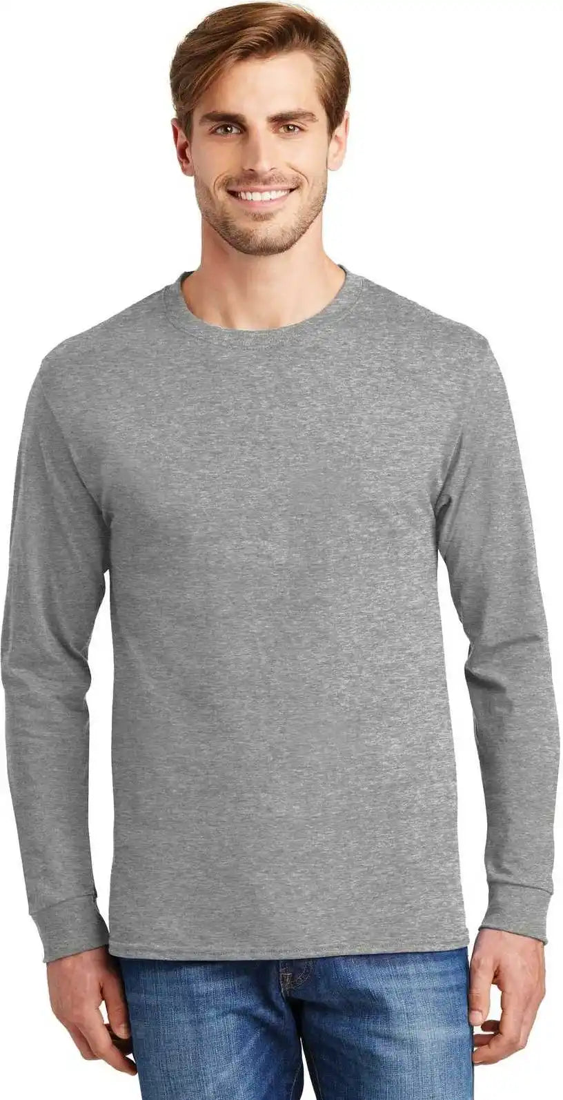 Hanes 5586 Tagless 100% Cotton Long Sleeve t Shirt Light Steel