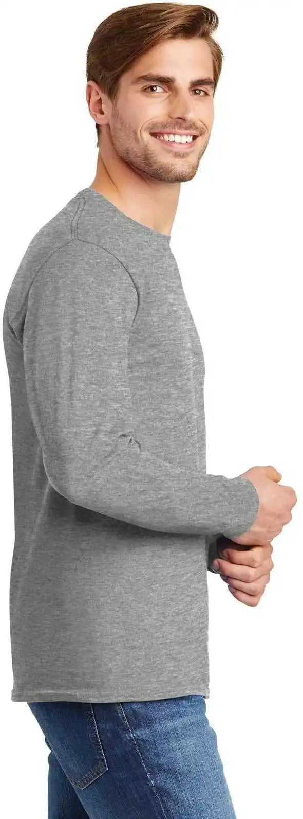Hanes 5586 Tagless 100% Cotton Long Sleeve t Shirt Light Steel