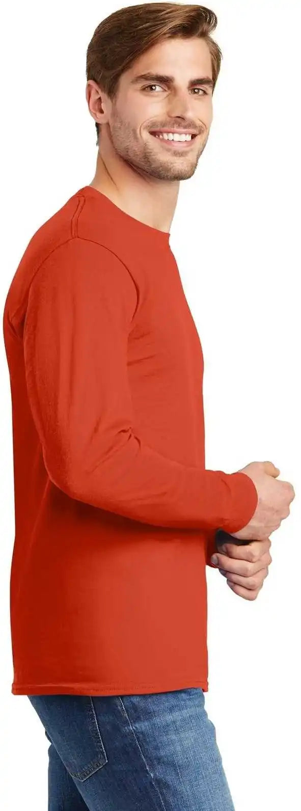 Hanes 5586 Tagless 100% Cotton Long Sleeve T-shirt - Orange
