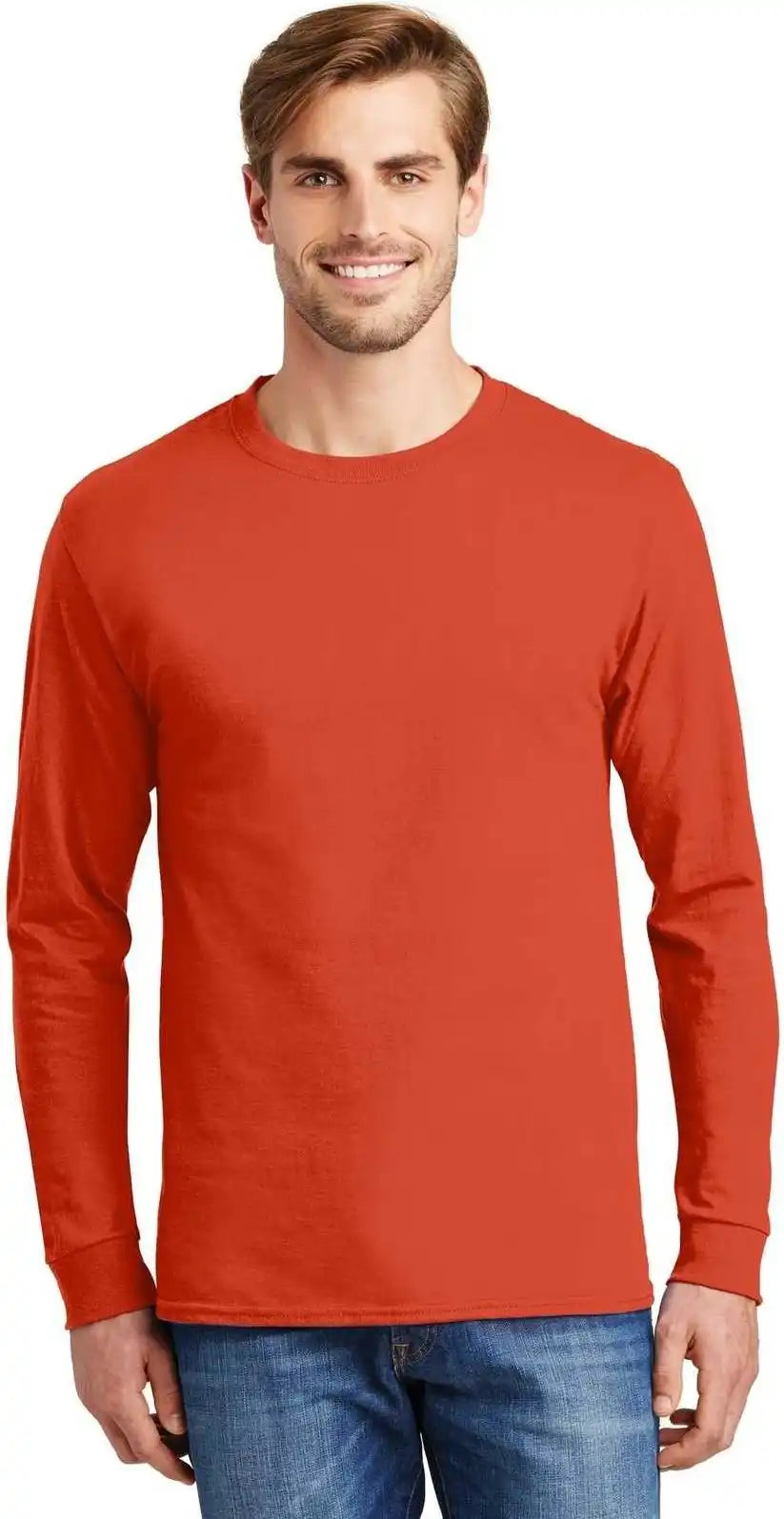 Hanes 5586 Tagless 100% Cotton Long Sleeve T-shirt - Orange