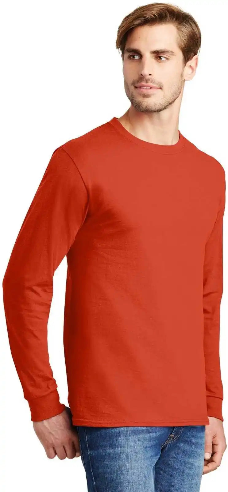 Hanes 5586 Tagless 100% Cotton Long Sleeve T-shirt - Orange