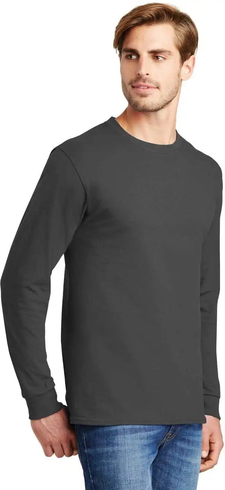 Hanes 5586 Tagless 100% Cotton Long Sleeve t Shirt Smoke Gray