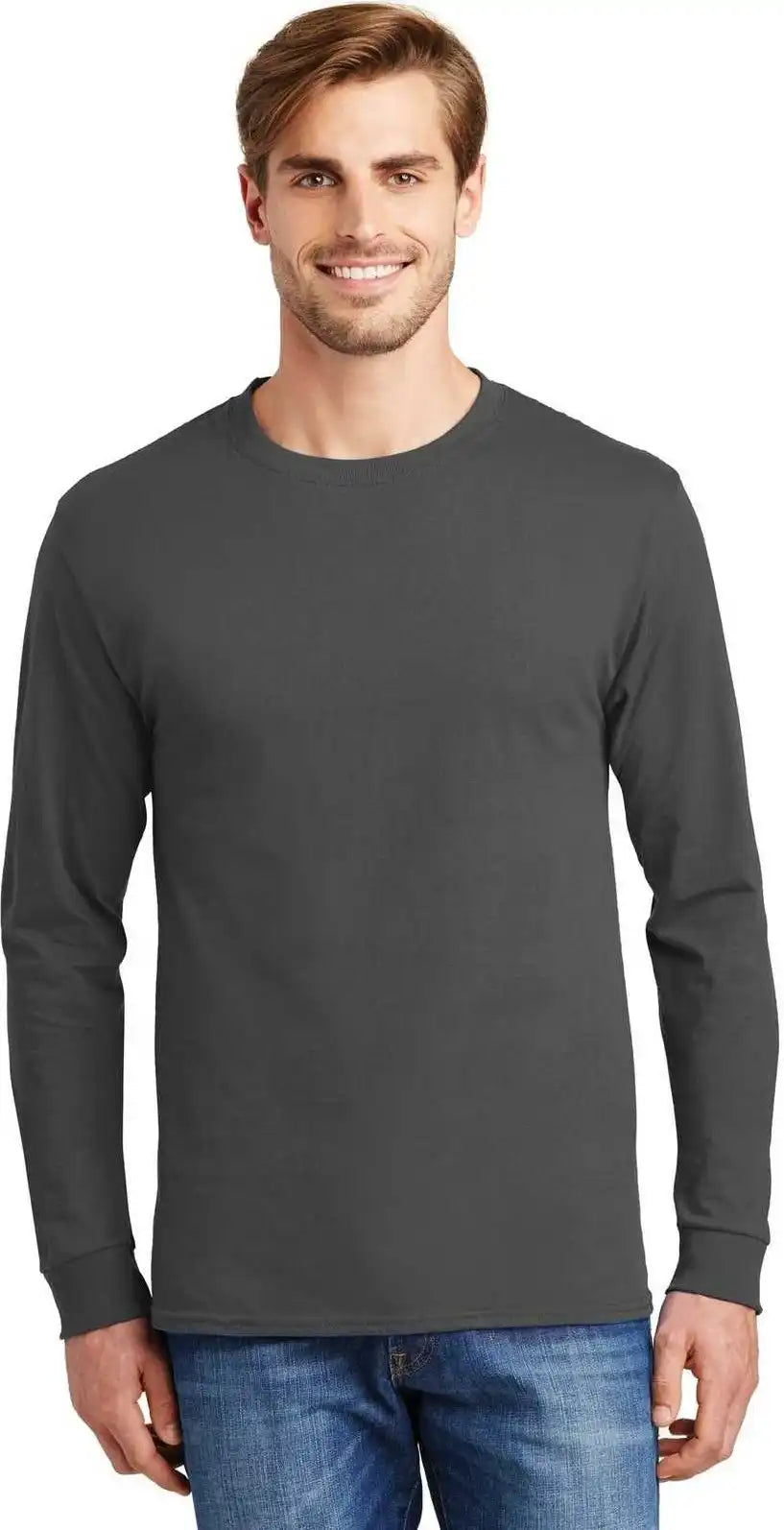 Hanes 5586 Tagless 100% Cotton Long Sleeve t Shirt Smoke Gray