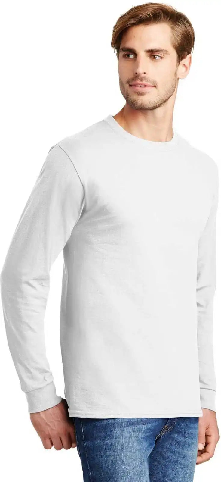 Hanes 5586 Tagless 100% Cotton Long Sleeve T-shirt - White