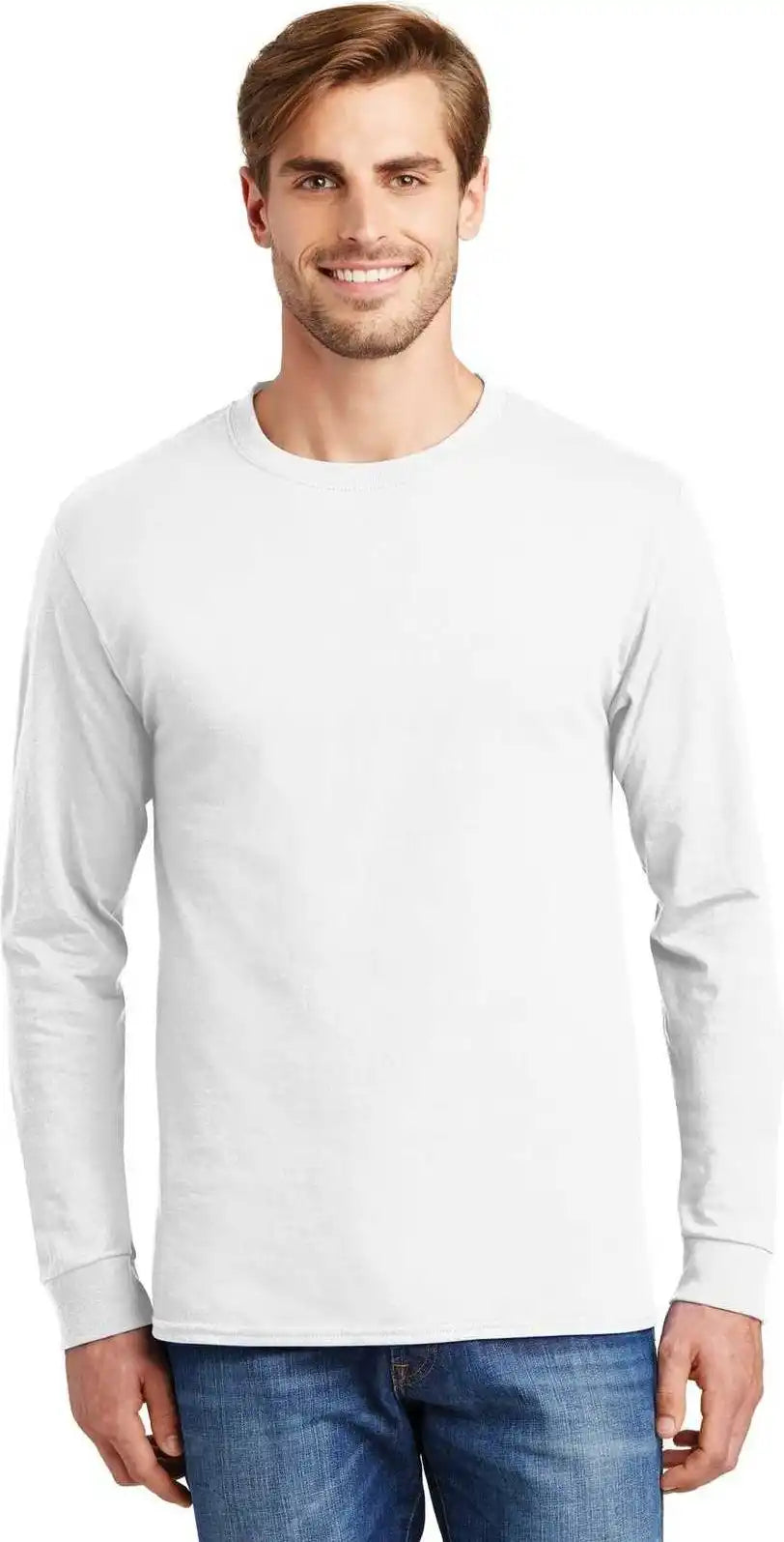 Hanes 5586 Tagless 100% Cotton Long Sleeve t Shirt White