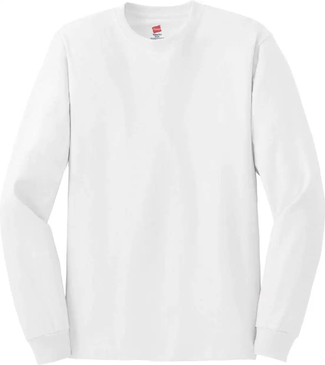 Hanes 5586 Tagless 100% Cotton Long Sleeve T-shirt - White