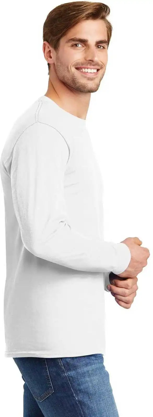 Hanes 5586 Tagless 100% Cotton Long Sleeve T-shirt - White