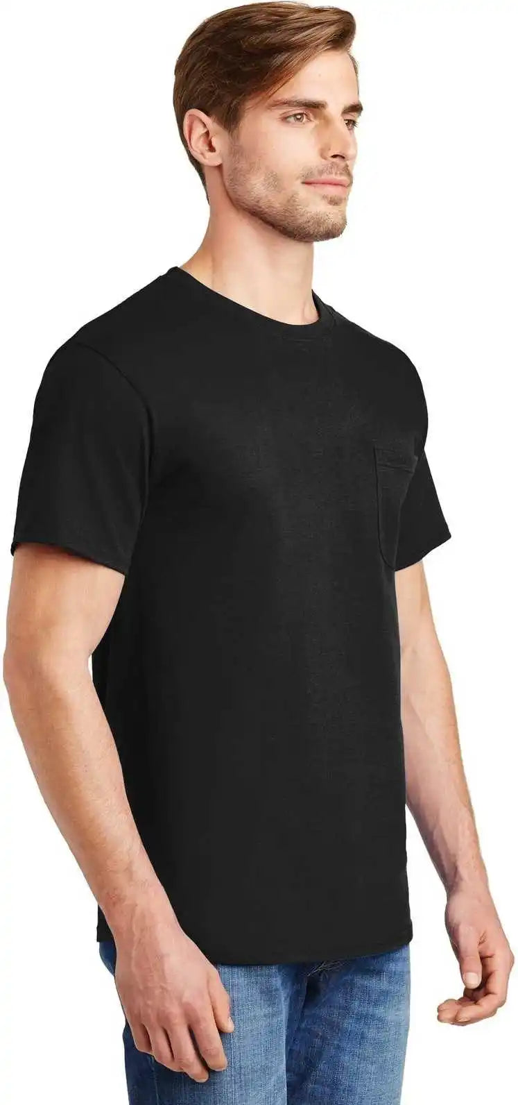 Hanes 5590 Tagless 100% Cotton T-shirt with Pocket - Black