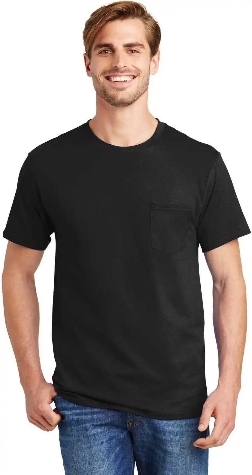 Hanes 5590 Tagless 100% Cotton t Shirt with Pocket Black