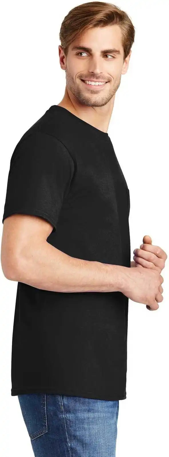 Hanes 5590 Tagless 100% Cotton T-shirt with Pocket - Black
