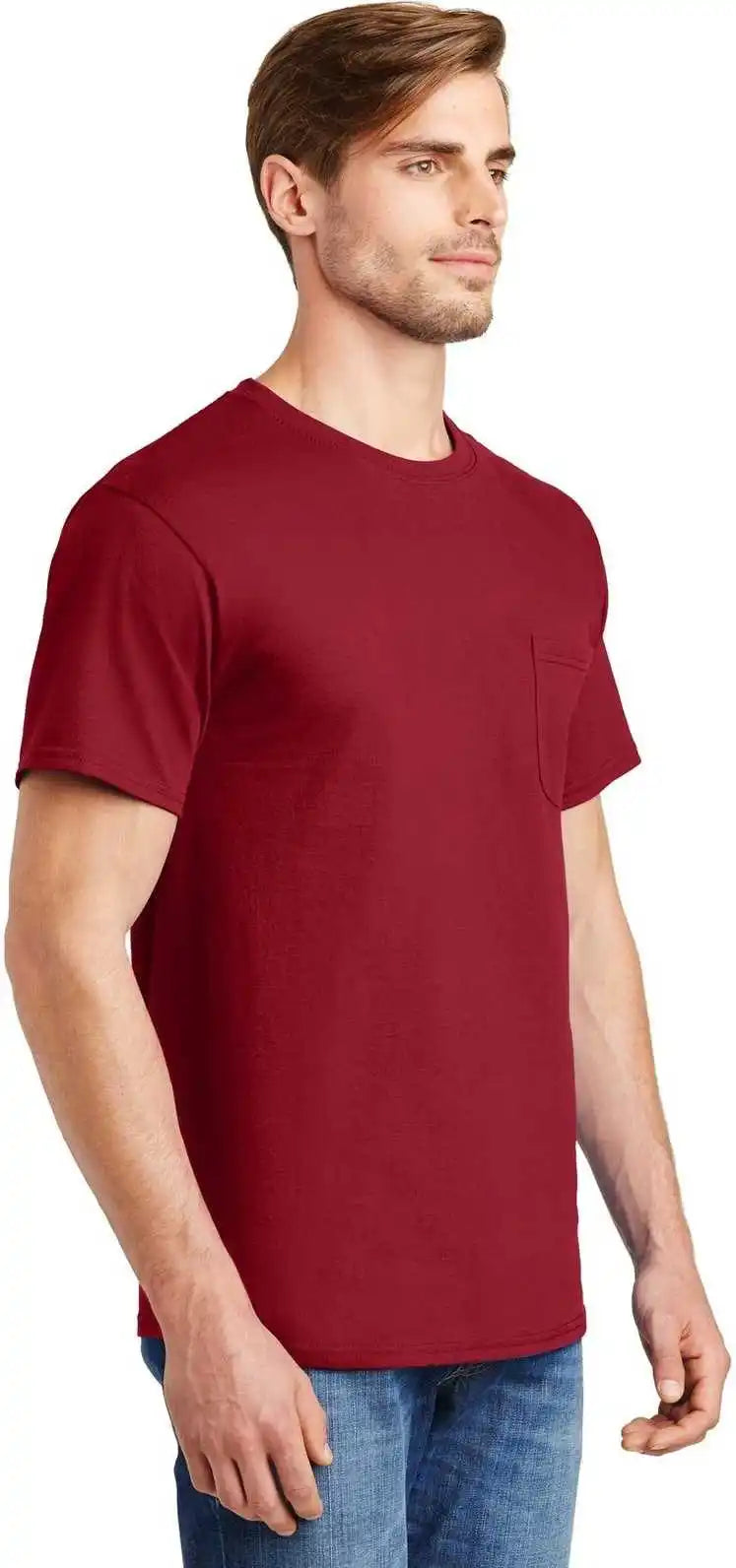 Hanes 5590 Tagless 100% Cotton T-shirt with Pocket - Deep Red