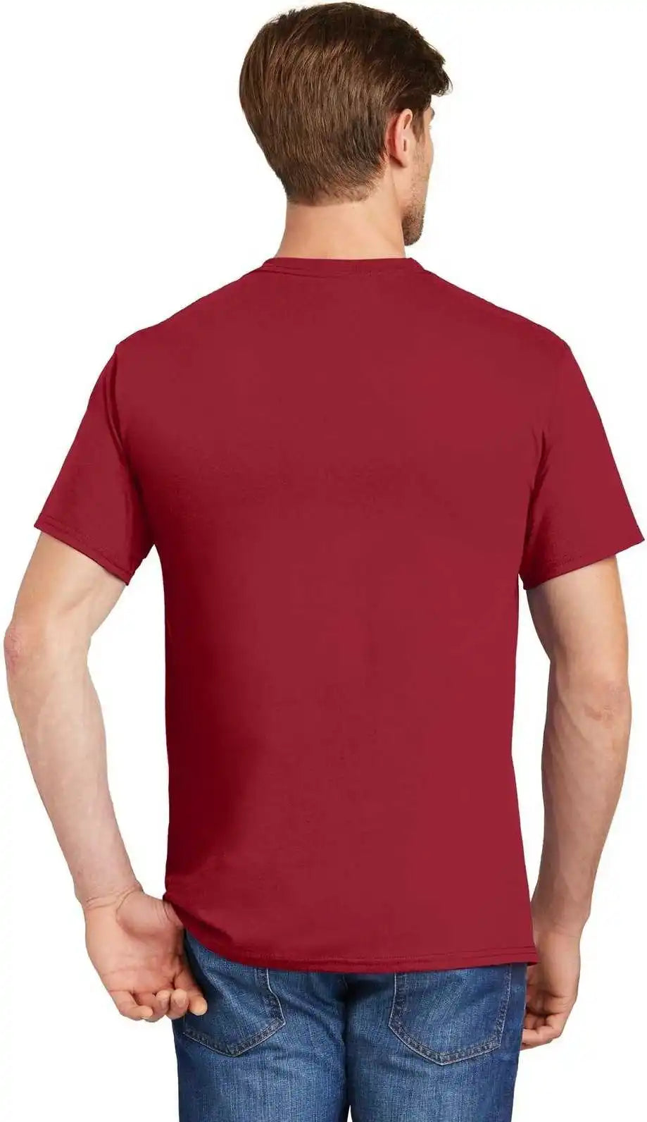 Hanes 5590 Tagless 100% Cotton T-shirt with Pocket - Deep Red