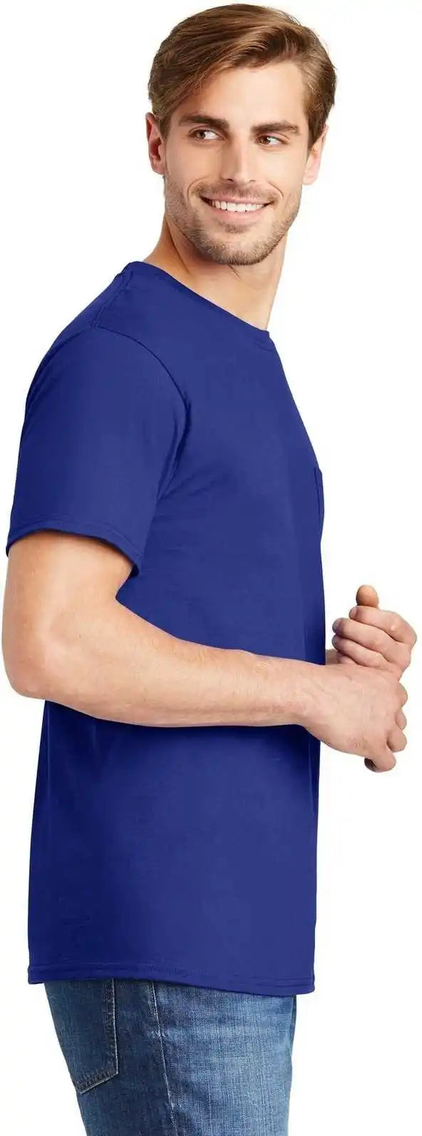 Hanes 5590 Tagless 100% Cotton t Shirt with Pocket Deep Royal