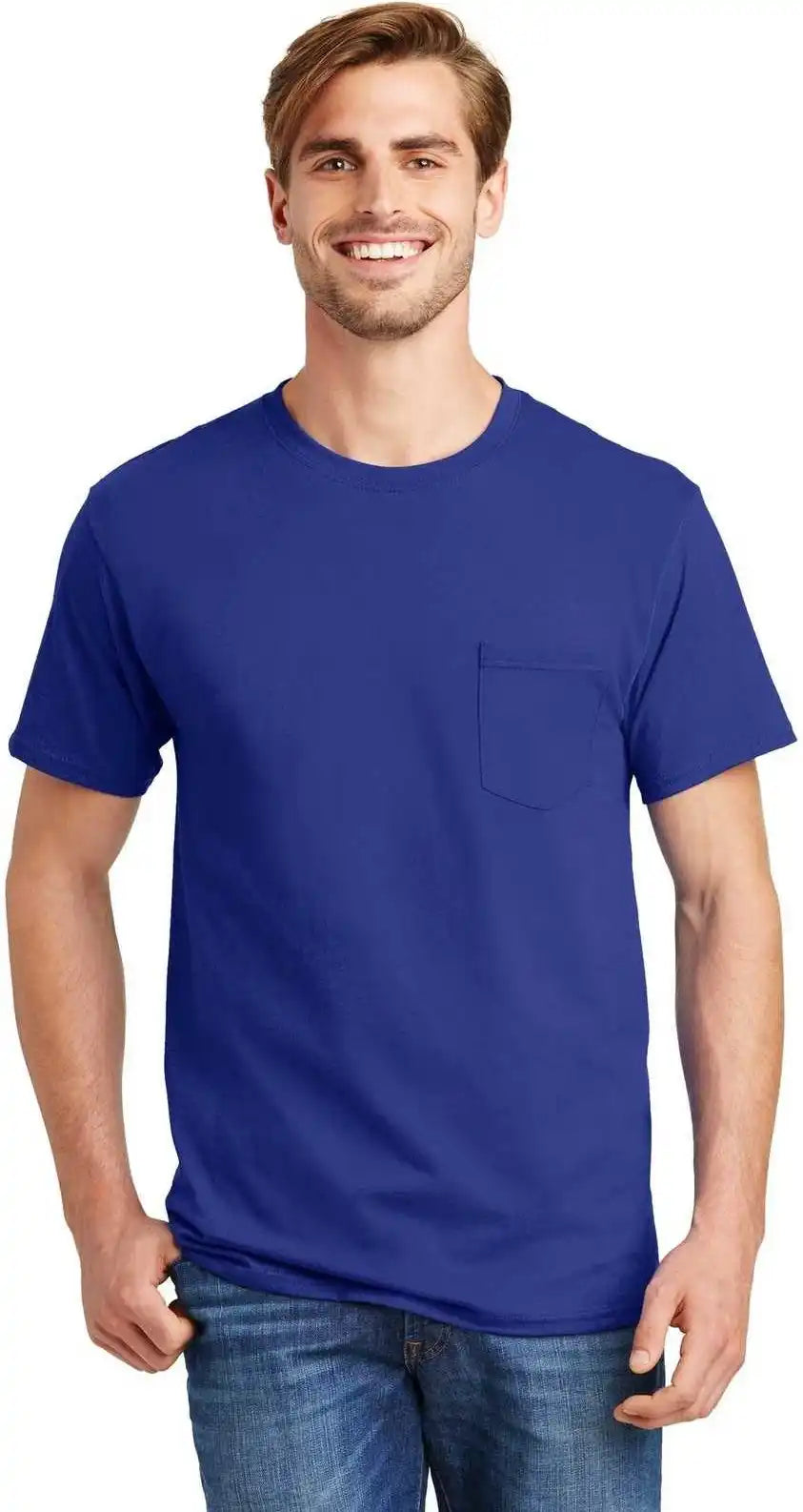 Hanes 5590 Tagless 100% Cotton T-shirt with Pocket - Deep Royal