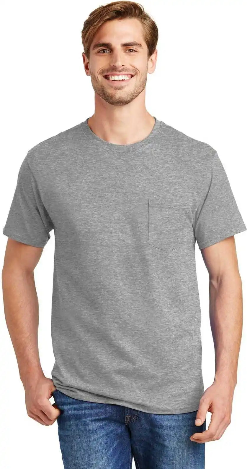Hanes 5590 Tagless 100% Cotton t Shirt with Pocket Light Steel