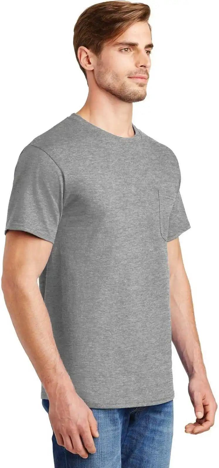 Hanes 5590 Tagless 100% Cotton t Shirt with Pocket Light Steel