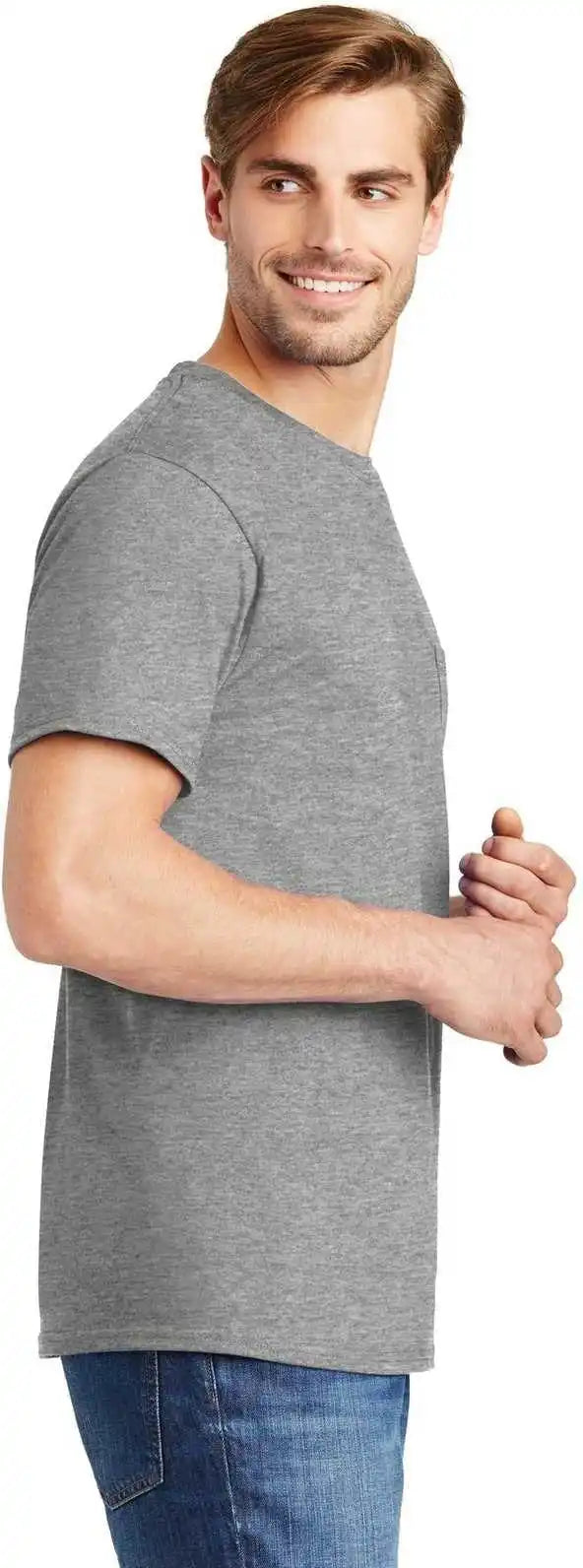 Hanes 5590 Tagless 100% Cotton t Shirt with Pocket Light Steel