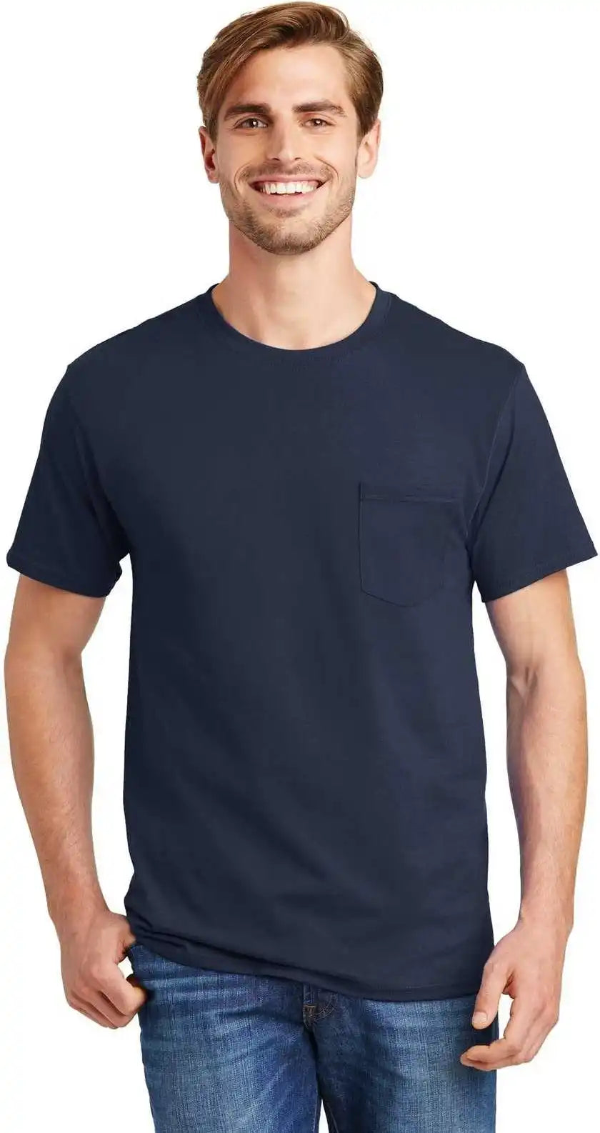 Hanes 5590 Tagless 100% Cotton t Shirt with Pocket Navy