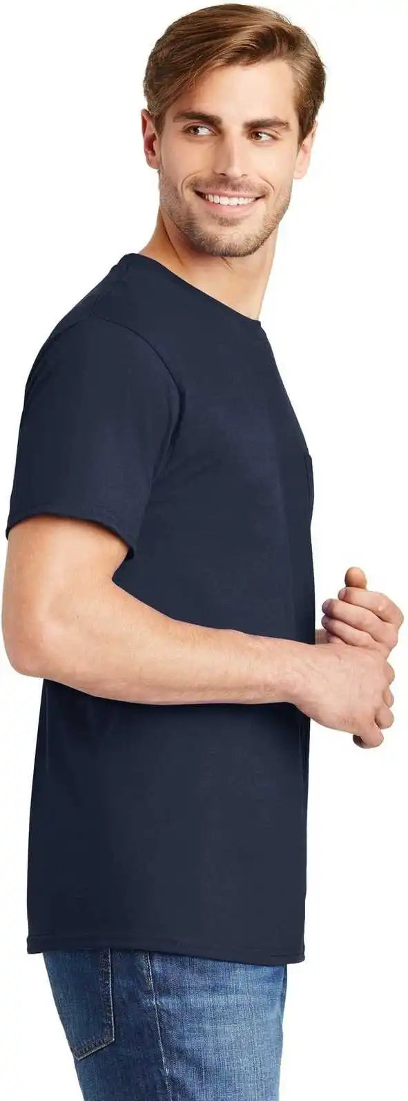 Hanes 5590 Tagless 100% Cotton t Shirt with Pocket Navy