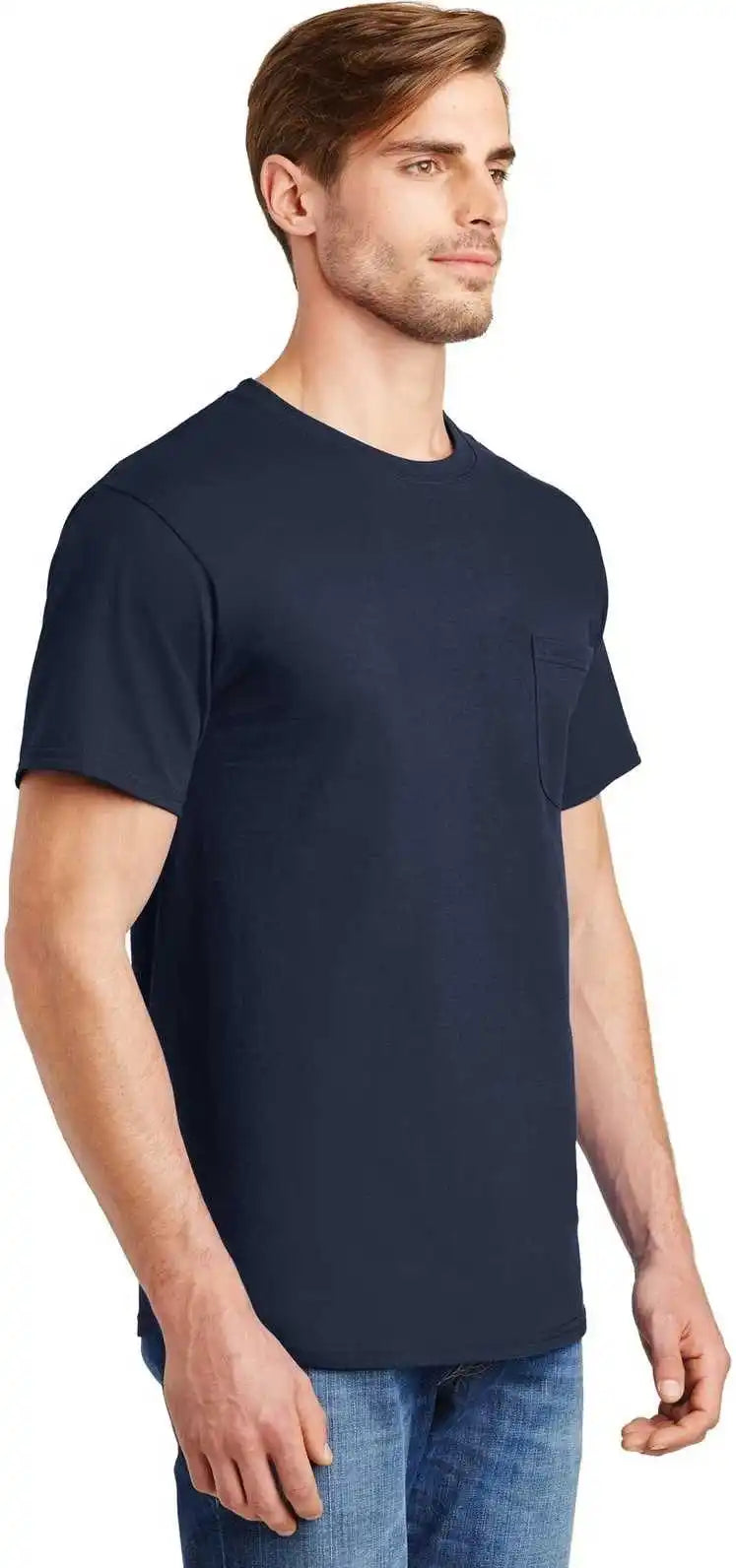 Hanes 5590 Tagless 100% Cotton t Shirt with Pocket Navy