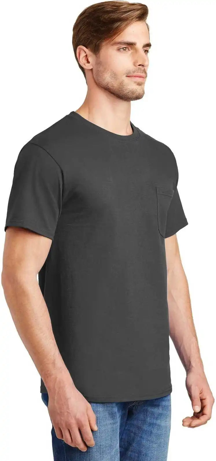 Hanes 5590 Tagless 100% Cotton T-shirt with Pocket - Smoke Gray