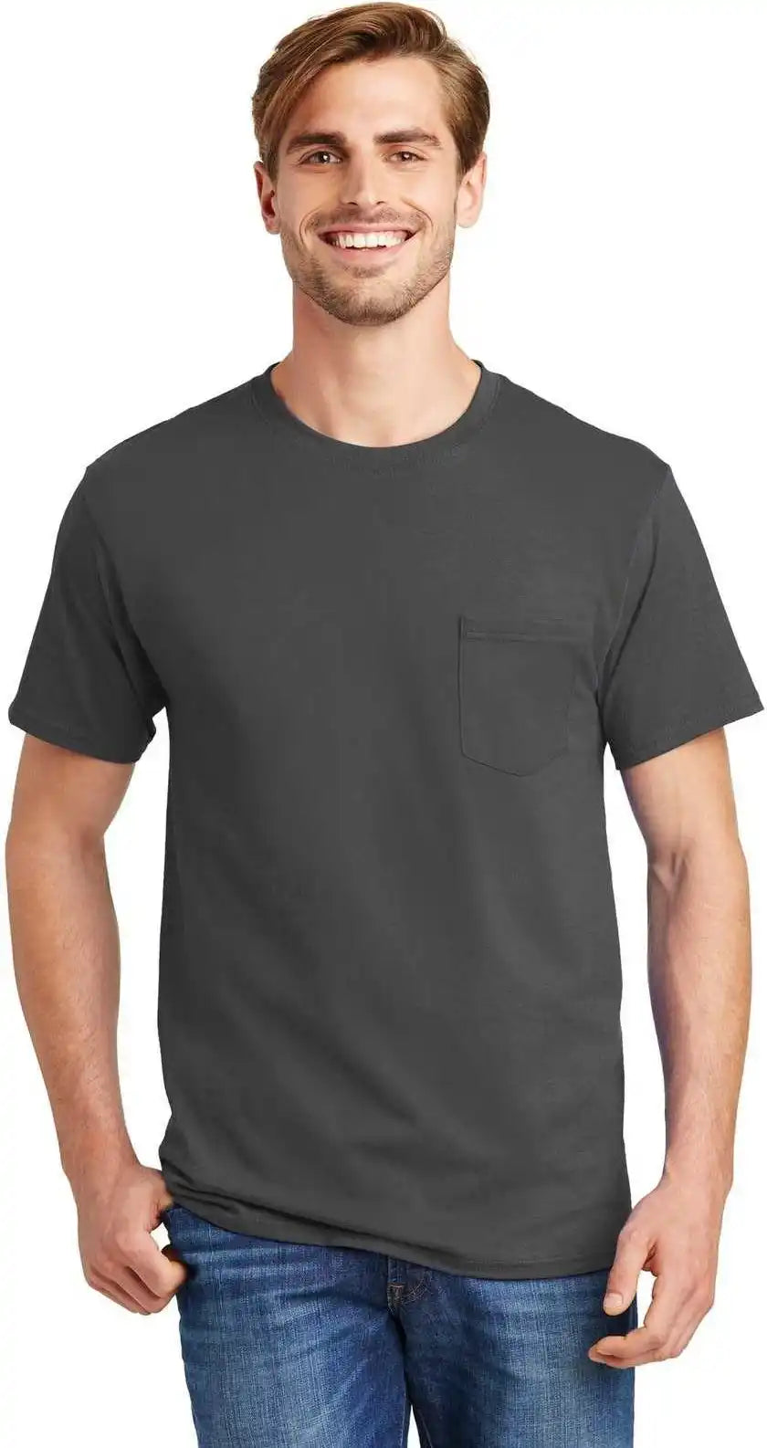 Hanes 5590 Tagless 100% Cotton T-shirt with Pocket - Smoke Gray