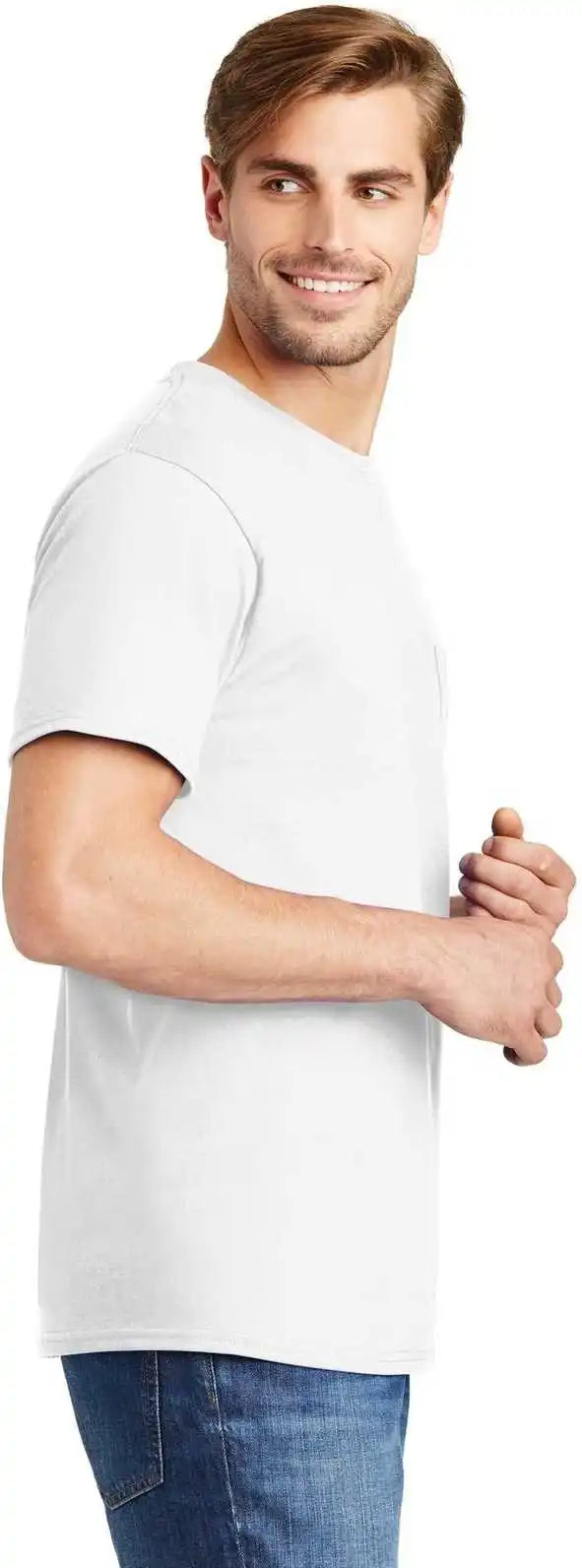Hanes 5590 Tagless 100% Cotton t Shirt with Pocket White