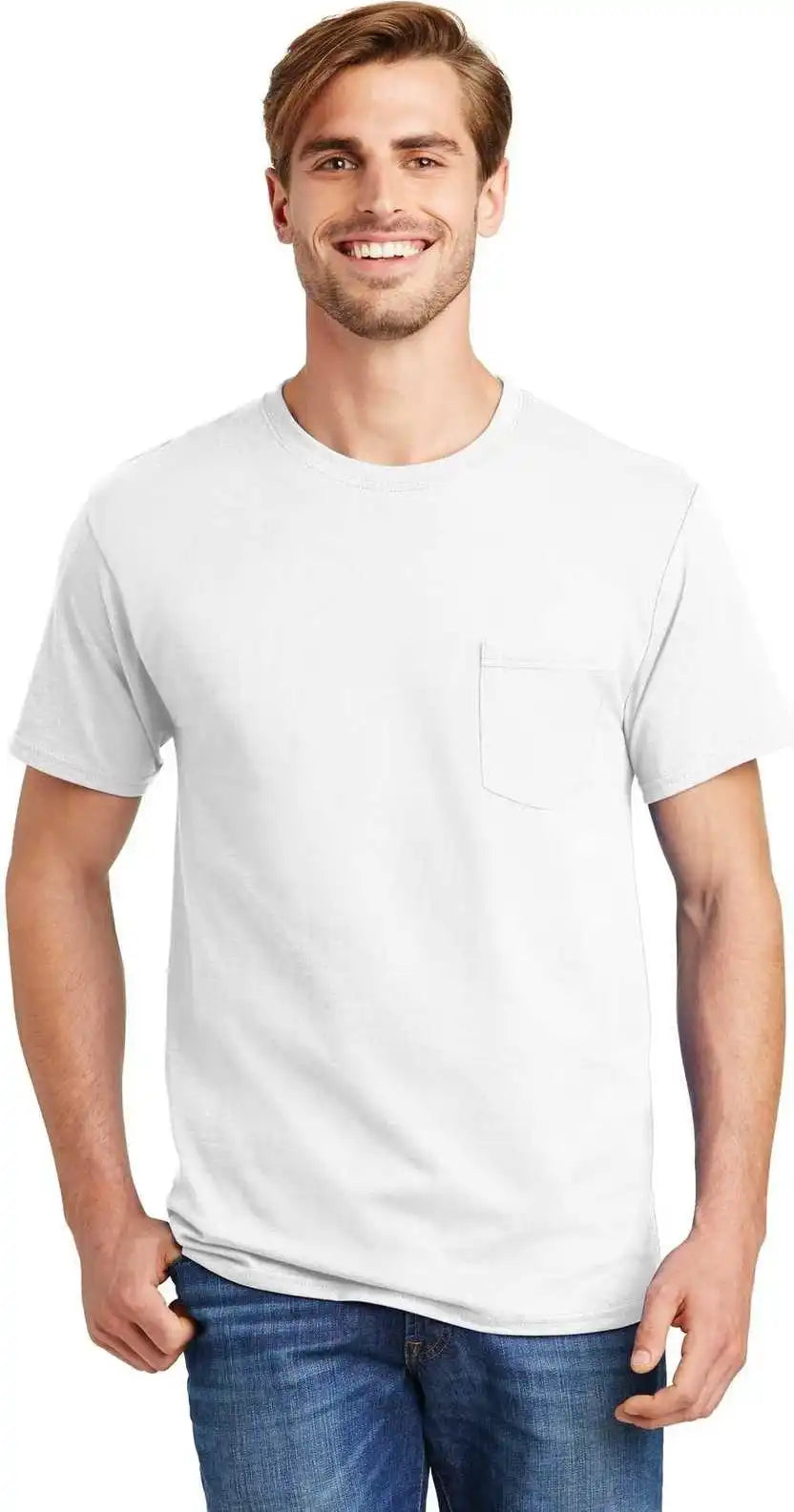 Hanes 5590 Tagless 100% Cotton t Shirt with Pocket White