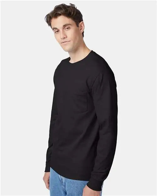 Hanes 5596 Authentic Long Sleeve Pocket T-shirt - Black