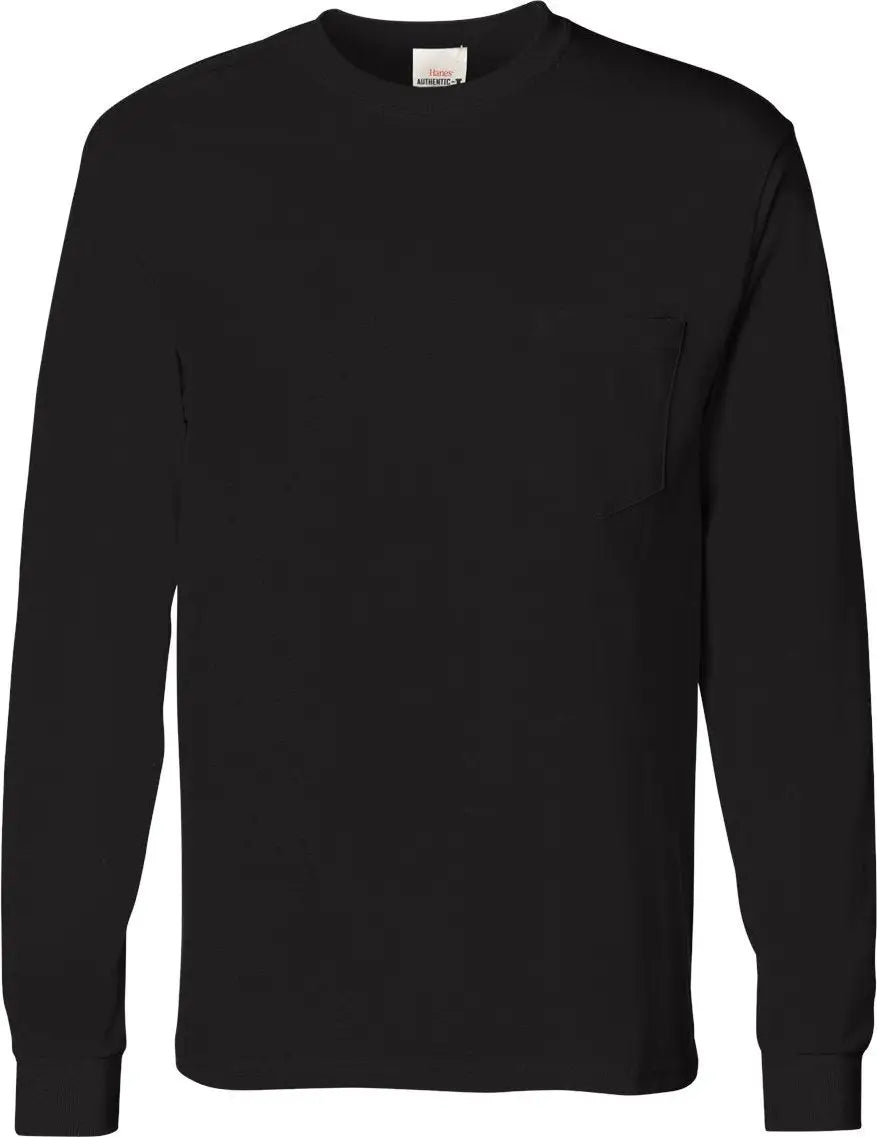 Hanes 5596 Authentic Long Sleeve Pocket T-shirt - Black