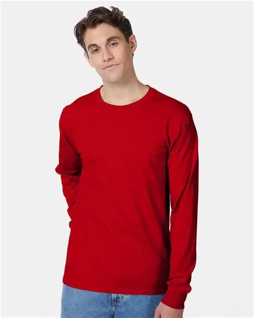 Hanes 5596 Authentic Long Sleeve Pocket T-shirt - Deep Red