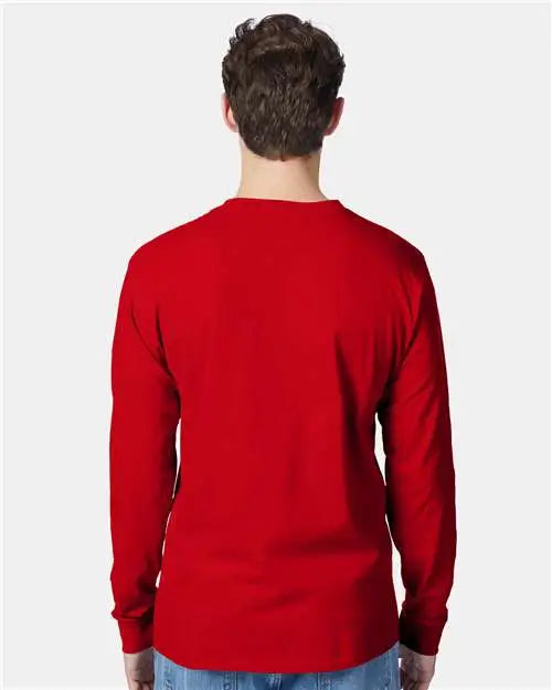Hanes 5596 Authentic Long Sleeve Pocket T-shirt - Deep Red