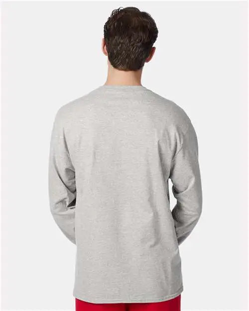Hanes 5596 Authentic Long Sleeve Pocket T-shirt - Light Steel