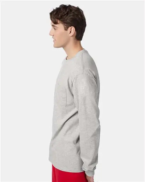 Hanes 5596 Authentic Long Sleeve Pocket T-shirt - Light Steel