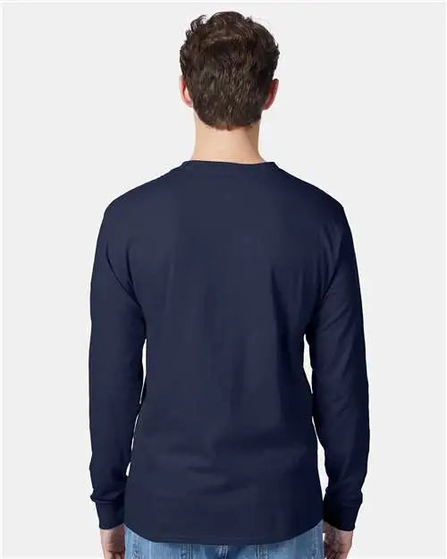 Hanes 5596 Authentic Long Sleeve Pocket T-shirt - Navy