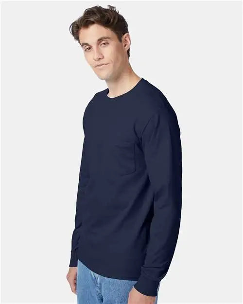 Hanes 5596 Authentic Long Sleeve Pocket T-shirt - Navy