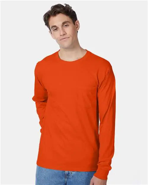 Hanes 5596 Authentic Long Sleeve Pocket T-shirt - Orange