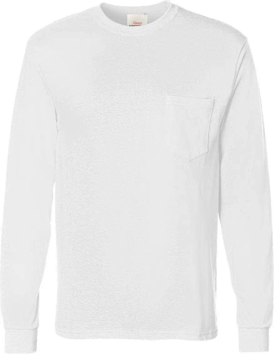 Hanes 5596 Authentic Long Sleeve Pocket T-shirt - White - s
